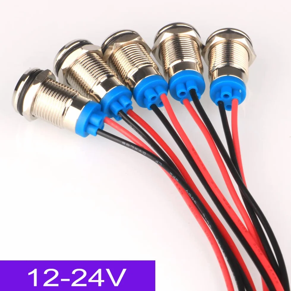Gebildet 5Szt. 10mm AC/DC 12-24V Energooszczędna Dioda Led Metalowy Wskaźnik Świetlny Wodoodporna Lampka Sygnalizacyjna Z Przewodem (Niebieska)