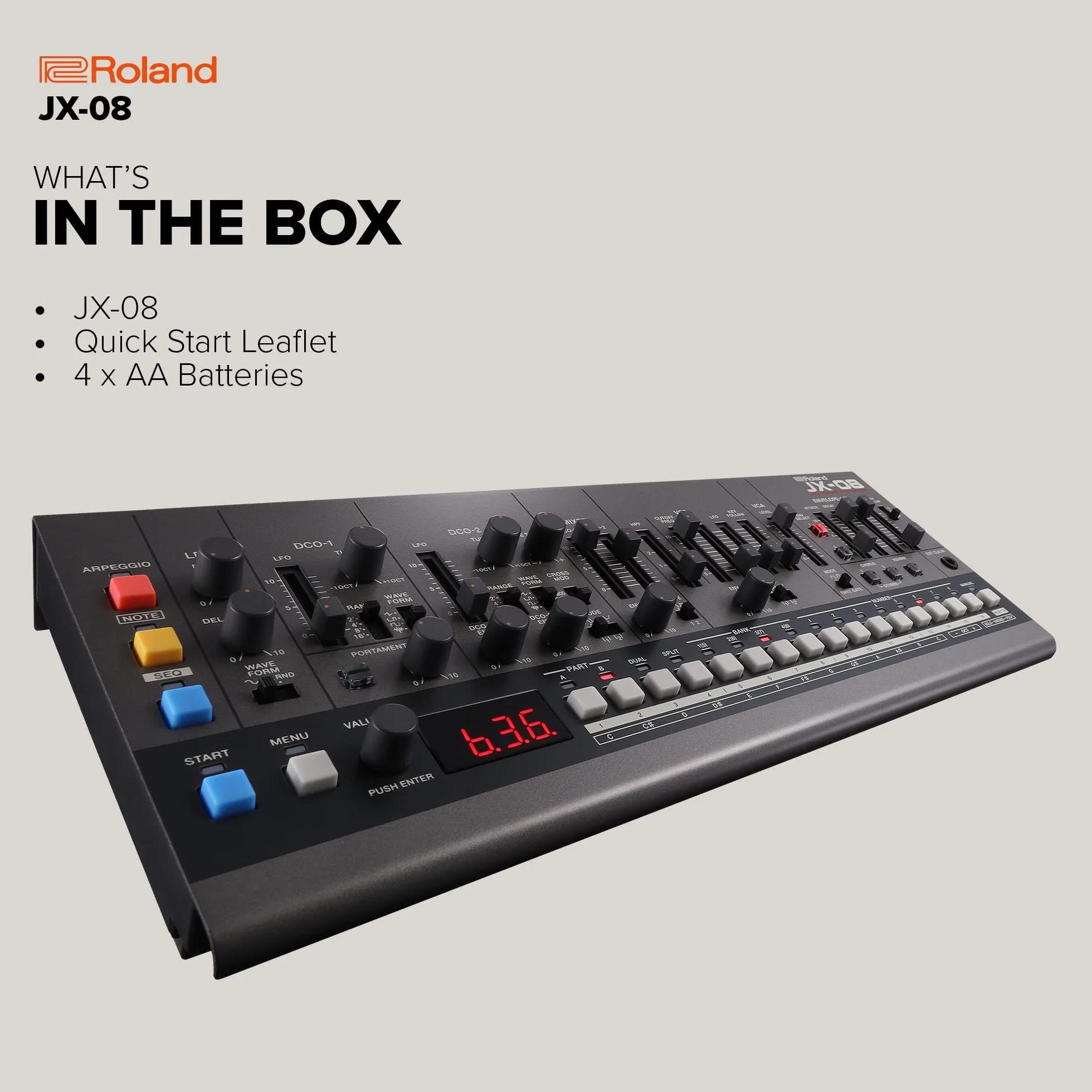 Syntezator Roland Boutique JX-08 – Kompaktowa, Nowoczesna Reedycja Legendarnego Roland JX-8P z 1985 roku z Nowymi Efektami, Sekwencerem Polifonicznym i nie tylko – Lekkie, Mobilne