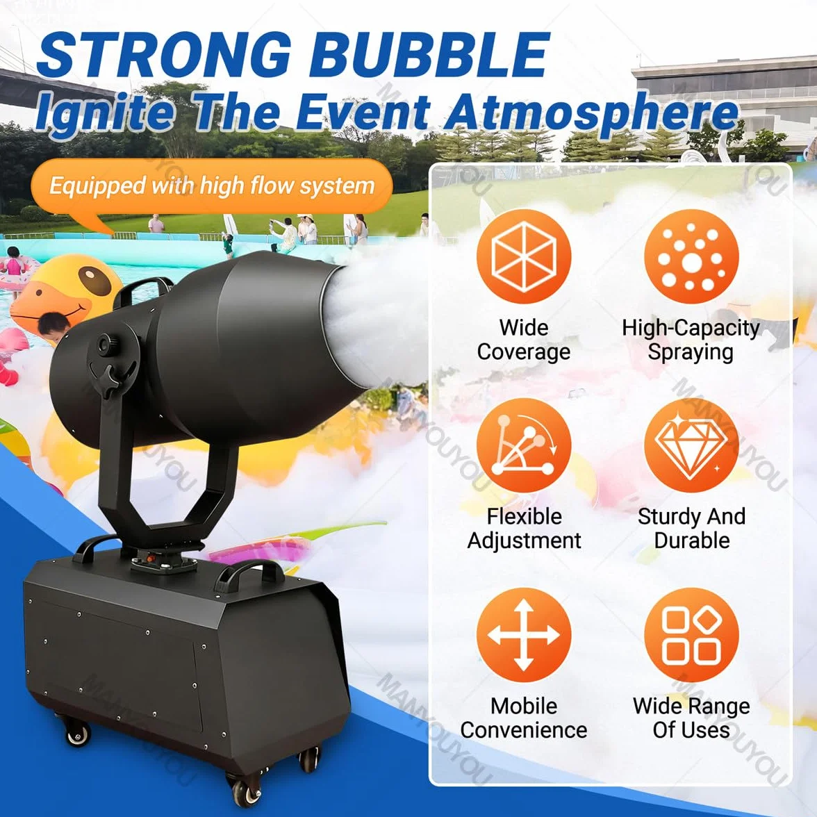 Maszyna do pianki, 2000 W Party Foam Cannon, przenośna maszyna piankowa z automatycznym potrząsaniem głowicą, potężna maszyna piankowa na imprezy, do ogrodu, na basen