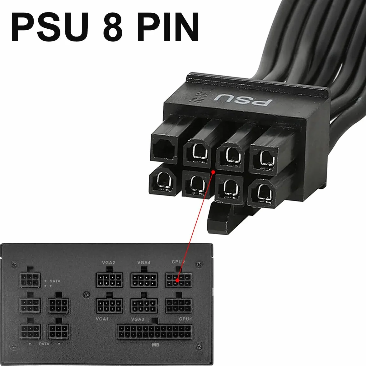 Kabel procesora do Corsair, kabel zasilający CPU EPS 8-pinowy 8 i 4+4 piny męsko-męski, 60 cm/23,62 cala, do Thermaltake, ARESGAME Power (60 cm + 20 cm)
