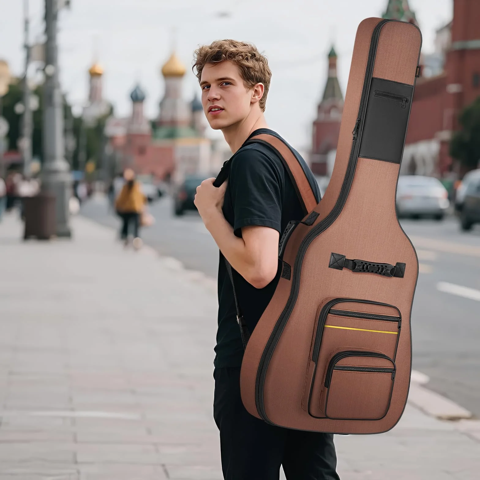 OUUTMEE Torba na gitarę akustyczną, E-bas brązowy, 124 x 41 x 6 cm, torba na bas elektryczny