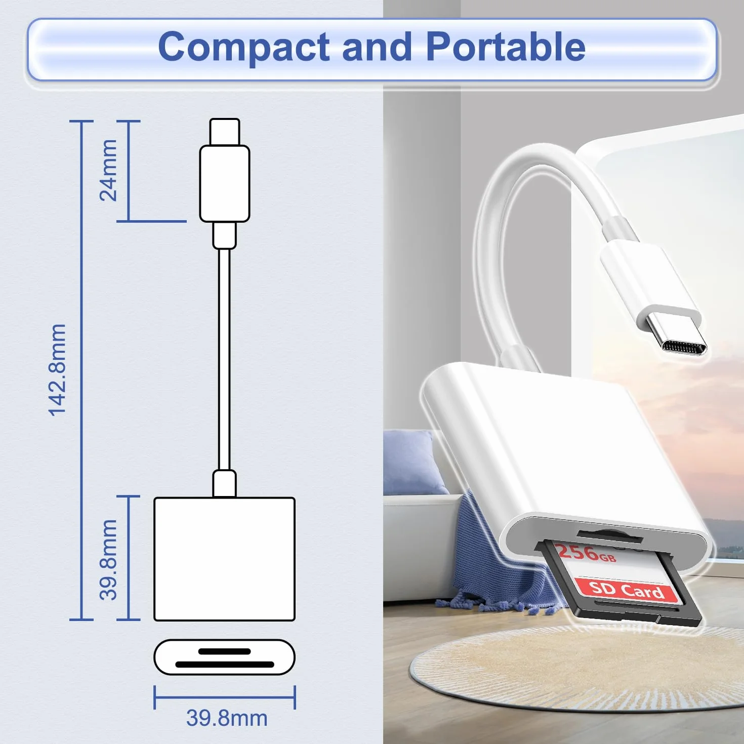 Czytnik Kart SD USB C do iPhone 17 16 15 Pro Max, iPad Pro/mini/Air, MacBook, Samsung, Adapter 2 w 1 na Karty SD/Micro SD, Slot TF, Plug and Play, Kompatybilny z Android, iOS, Windows i Mac OS
