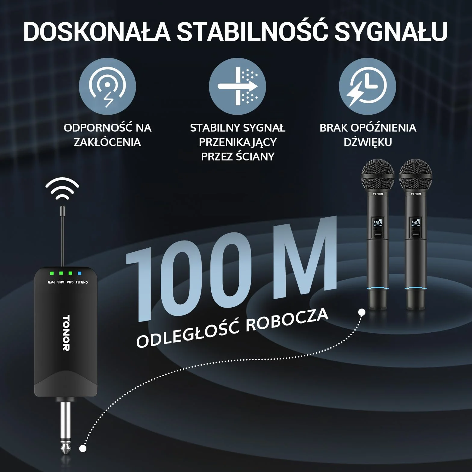 TONOR TW720 Bezprzewodowy Mikrofon Dynamiczny, Bluetooth, 2x25 UHF, 100 m