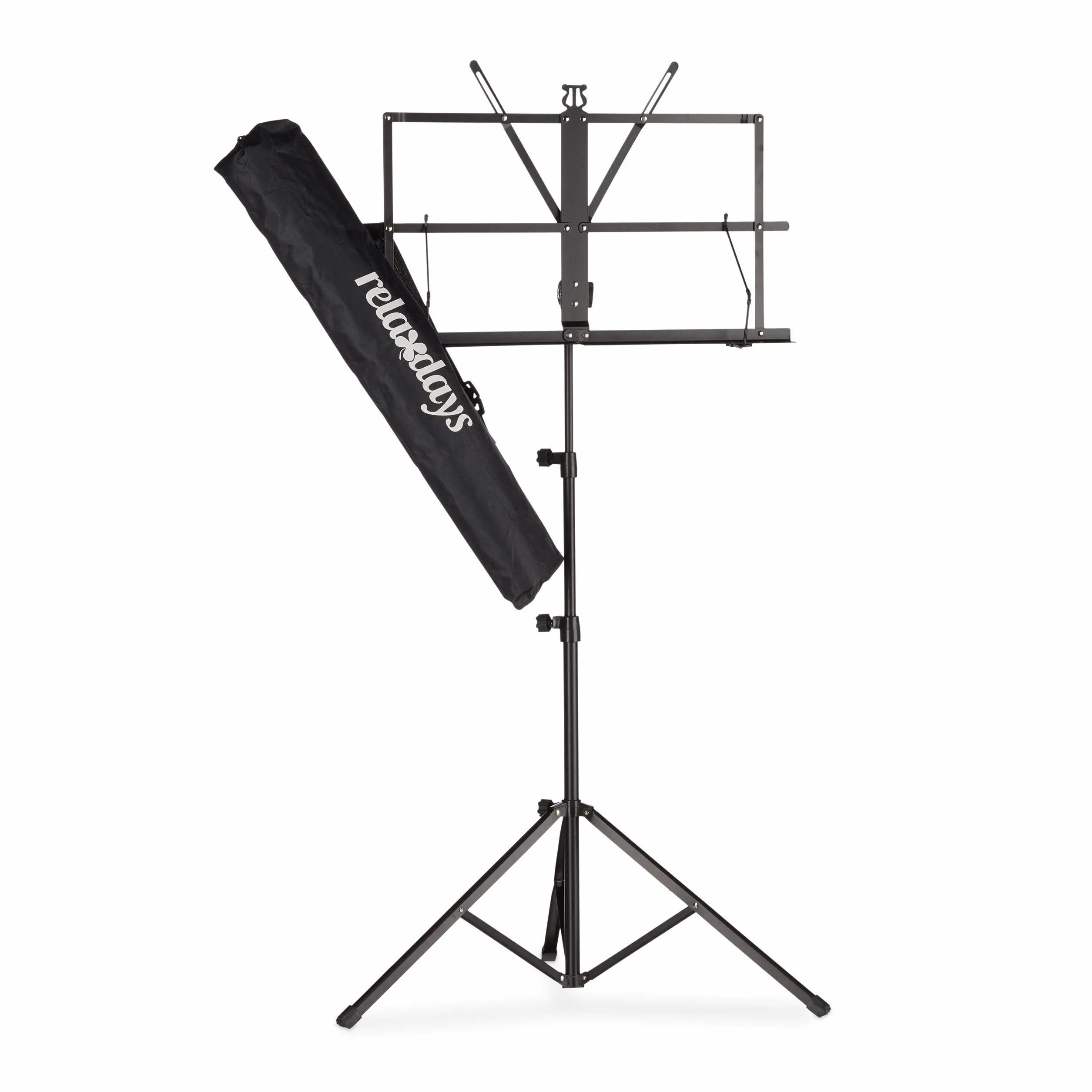 Relaxdays, Czarny stojak na nuty z torbą, pulpit na nuty, pulpit orkiestrowy, półka na nuty, składany i lekki, 60-130 cm, standardowy
