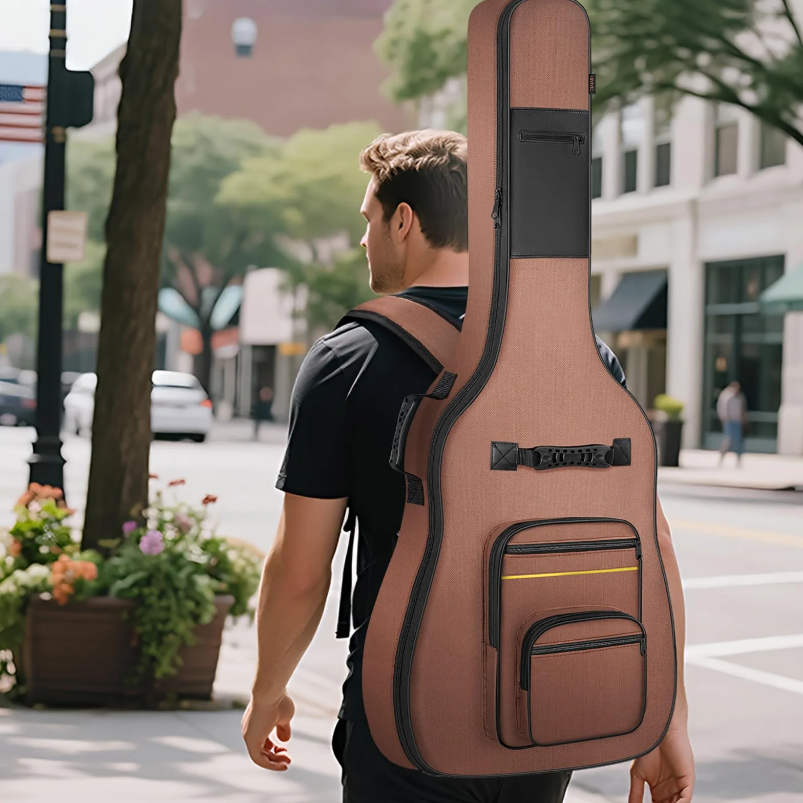 OUUTMEE Torba na gitarę akustyczną, E-bas brązowy, 124 x 41 x 6 cm, torba na bas elektryczny