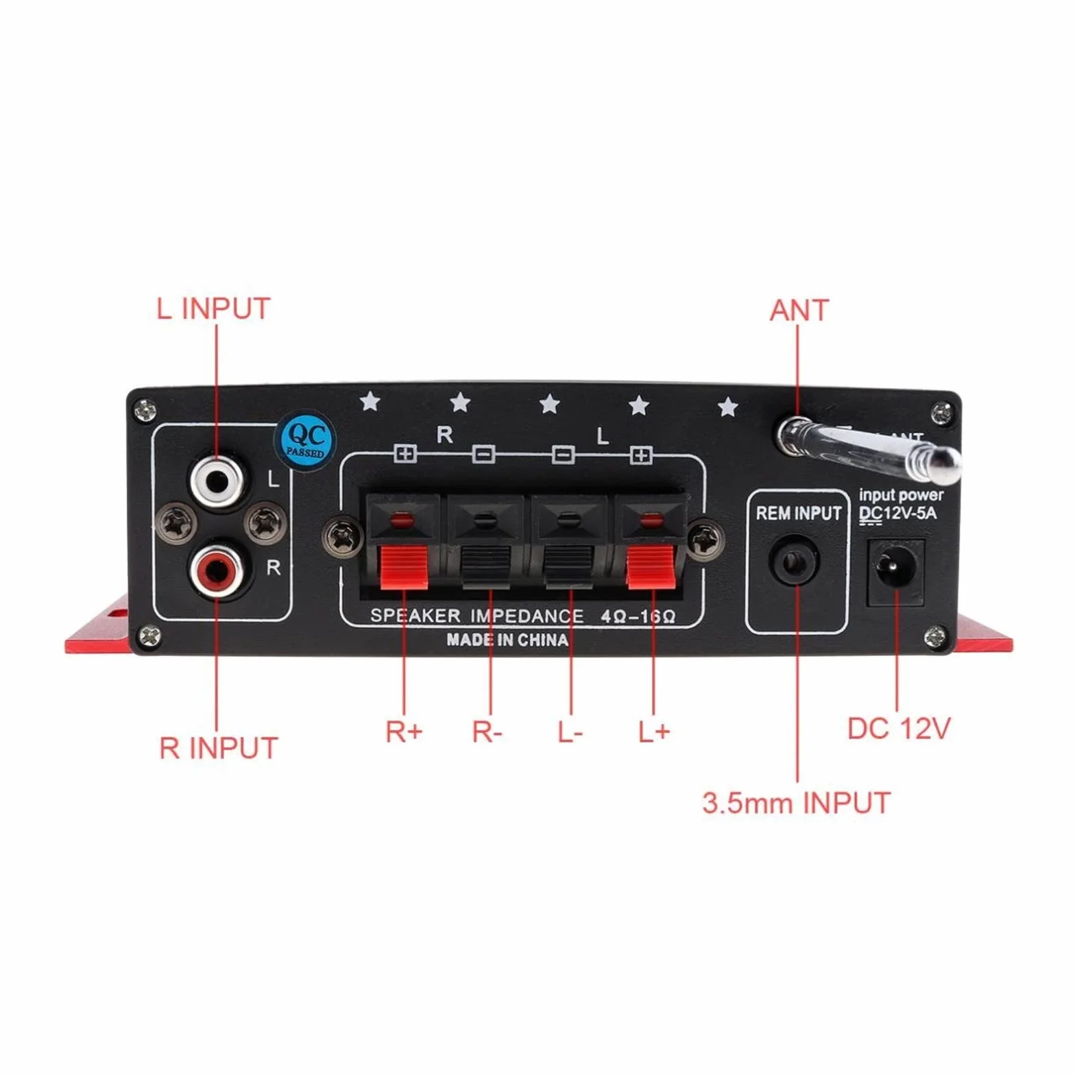 Wzmacniacz samochodowy HiFi 2-kanałowy wzmacniacz mocy wyjściowej Radio FM Odtwarzacz stereo Obsługa wejścia USB SD DVD MP3 z pilotem Precyzyjna kontrola poziomu