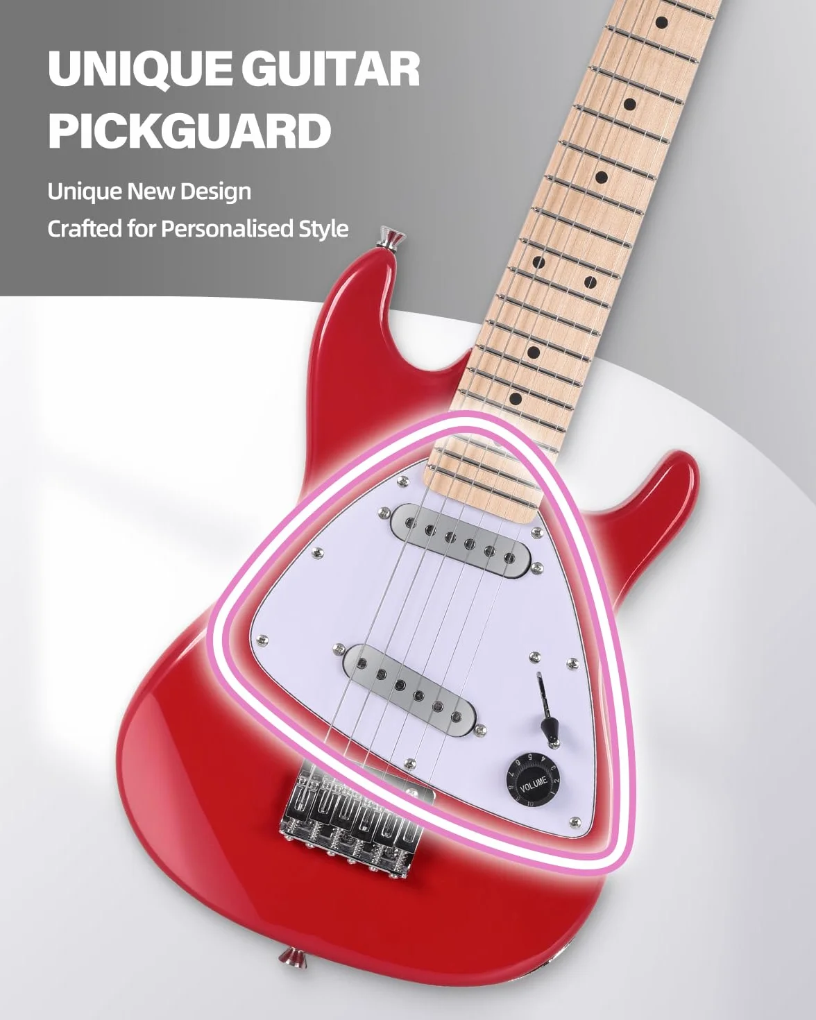 Winzz Zestaw gitarowy dla dzieci 30-calowy, mini gitara elektryczna juniorska (rozmiar 1/4) dla dzieci, kompletny zestaw dla początkujących z wzmacniaczem, połyskujący kolor czerwony