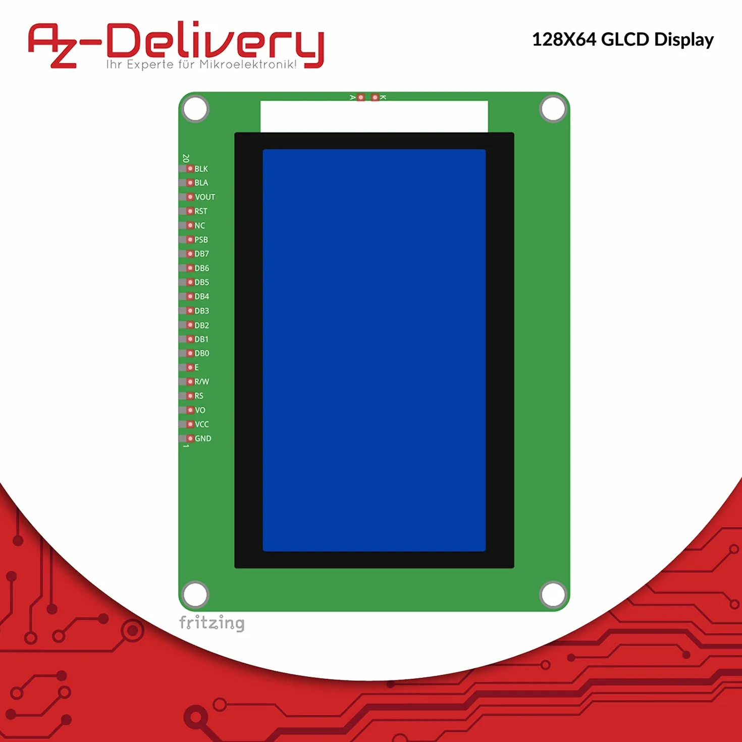 AZDelivery 3 x LCD Display 128 x 64 Pixel 12864 Display KS0108/KS0107 z 4x20 znaków z niebieskim tle i białe znaki kompatybilny z Arduino i Raspberry Pi tym e-Book!