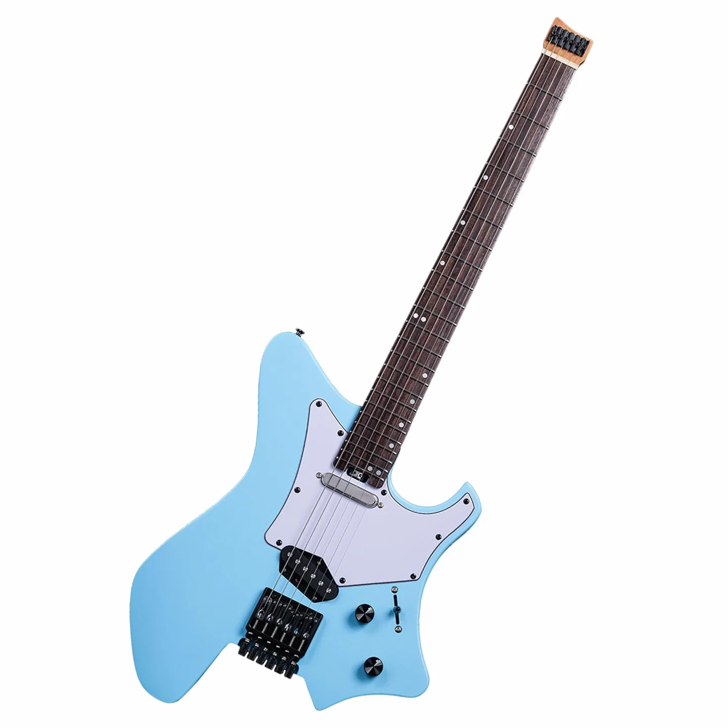 EART GW2TP-SE bezgłowy gitara elektryczna z prażonym mahoniowym korpusem, przetworniki Artones-TSE, zaokrąglone końcówki średnie progi ze stali nierdzewnej Jumbo (niebieska)