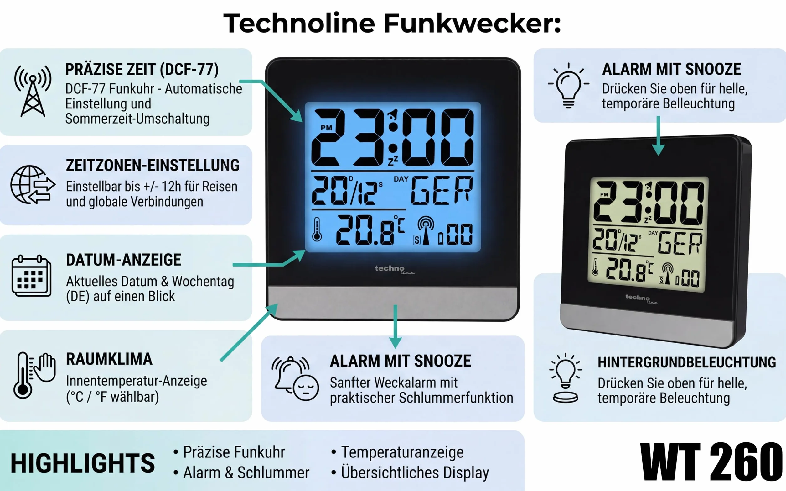 Radiobudzik WT 260 z wyświetlaczem temperatury