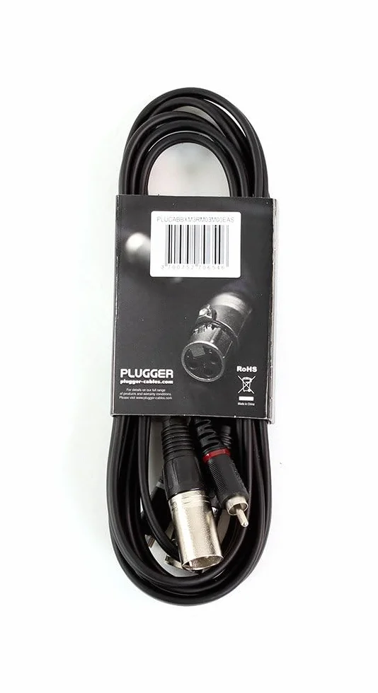 Plugger Pasek kablowy 3B/XLR męski na RCA męski 3 m czarny