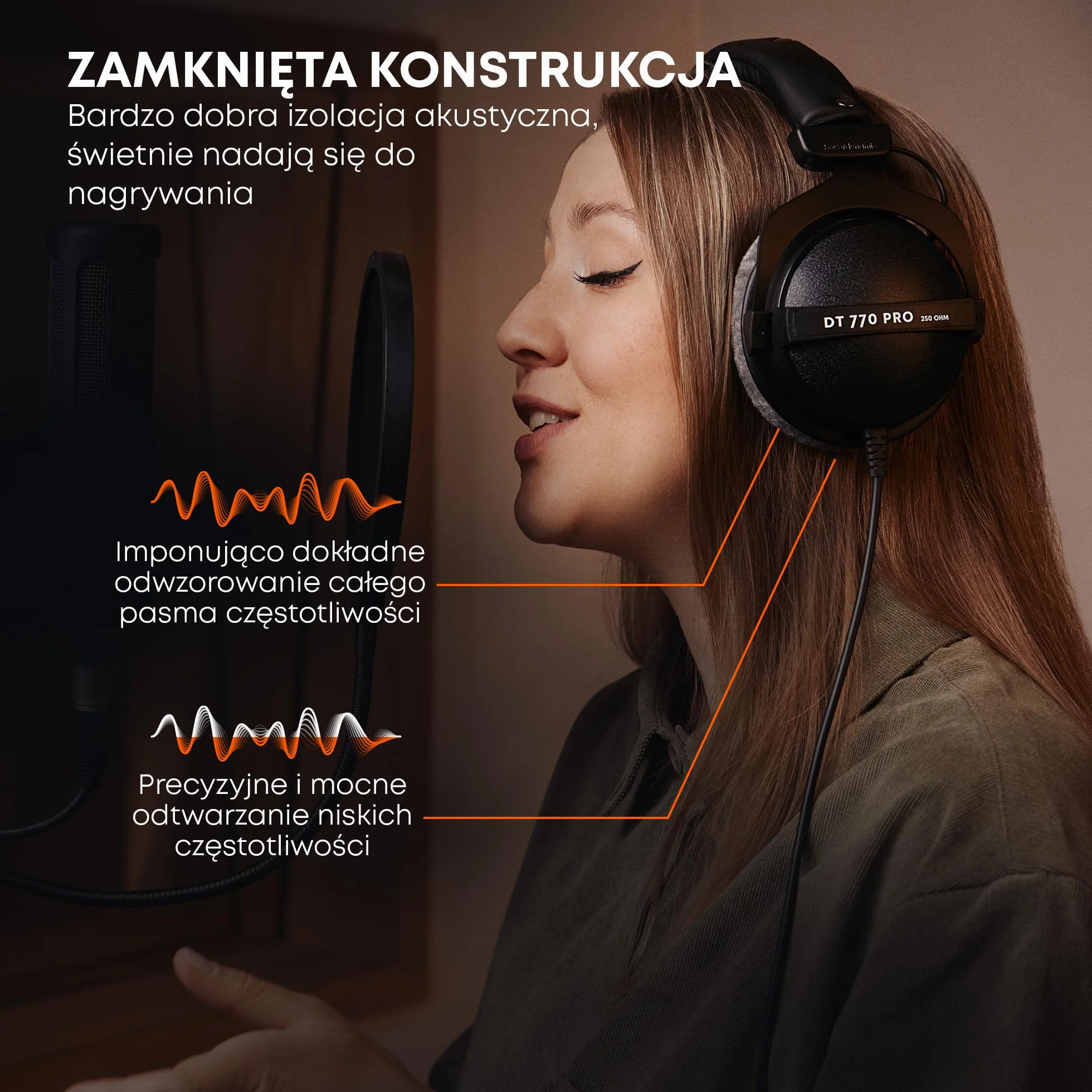 beyerdynamic DT 770 PRO 250 Ohm, nauszne słuchawki studyjne w kolorze czarnym. Zamknięta konstrukcja, przewodowe, idealne do studia i miksowania.