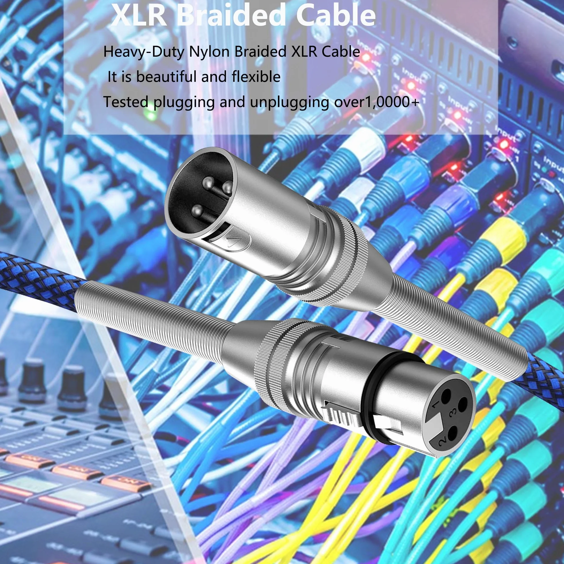 Kabel XLR, 3-stykowy kabel mikrofonowy, metalowa sprężyna, wtyczka XLR, wtyczka na kabel gniazda, do nagrywania studyjnego, miksera audio, oświetlenia scenicznego, niebieski (1,5 m)