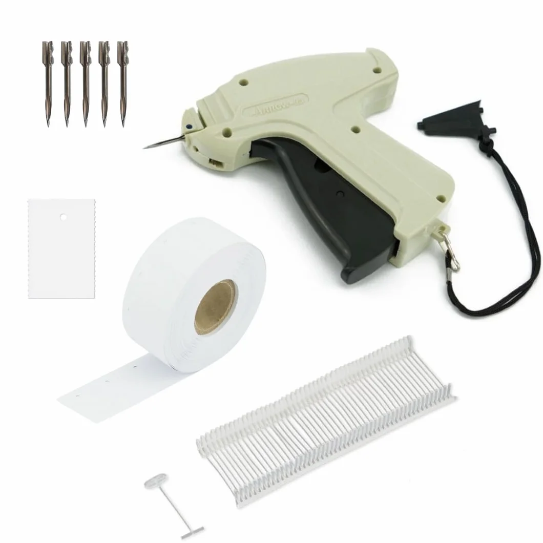 Pokornys - Standardowy pistolet do etykietowania Arrow 9S w zestawie z zapasową igłą + 1,000 standardowych nici zszywających 40mm + 1,000 etykiet kartonowych 30x45mm - Etykietowanie cen tekstyliów