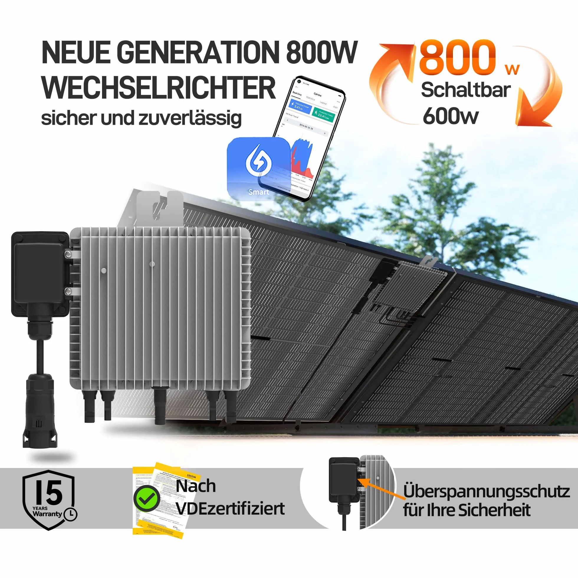 ALLDREI® Falownik Deye 800 W SUN-M80G4-EU-Q0, mikrofalownik z funkcją Wi-Fi do elektrowni balkonowej, 0% VAT