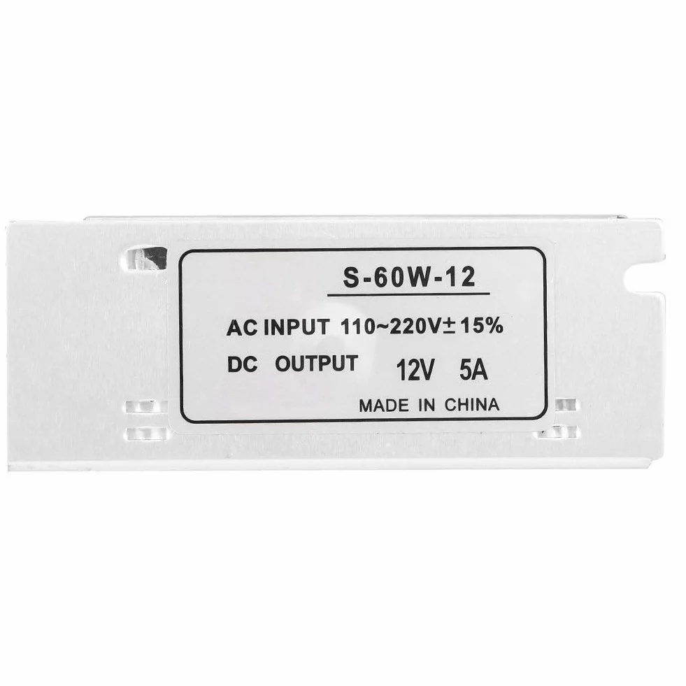 KSTE Zasilacz impulsowy 12 V, 5 A 12 V, uniwersalny wyłącznik zasilania – AC/DC, regulowany zasilacz impulsowy do zasilacza LED