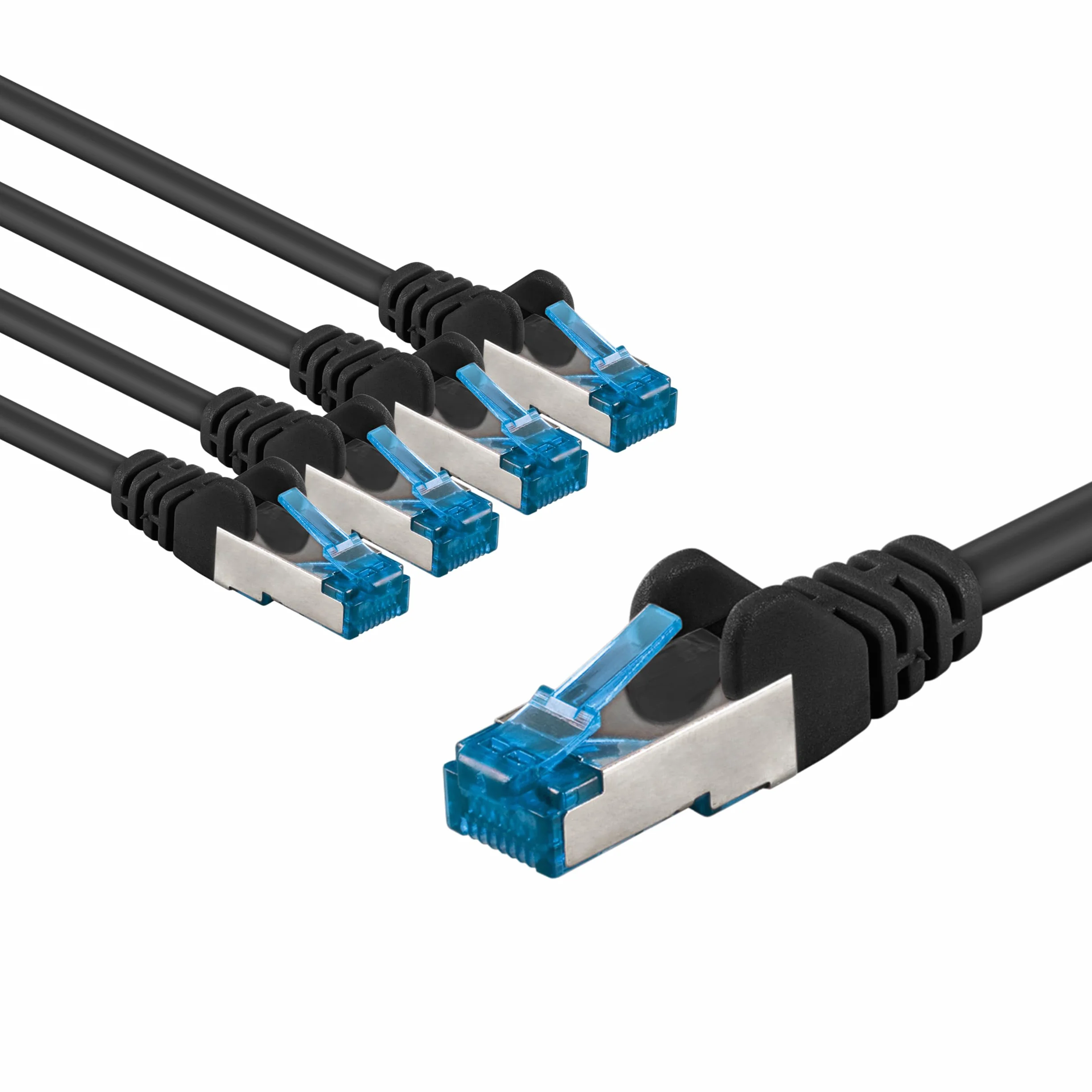 goobay 66043 Kabel sieciowy CAT 6A w zestawie 5 szt. / kabel krosowy ekranowany S/FTP/CU Ethernet, PiMF, LSZH/Cat 6a kabel 10 Gbits/czarny / 5 x 5 m