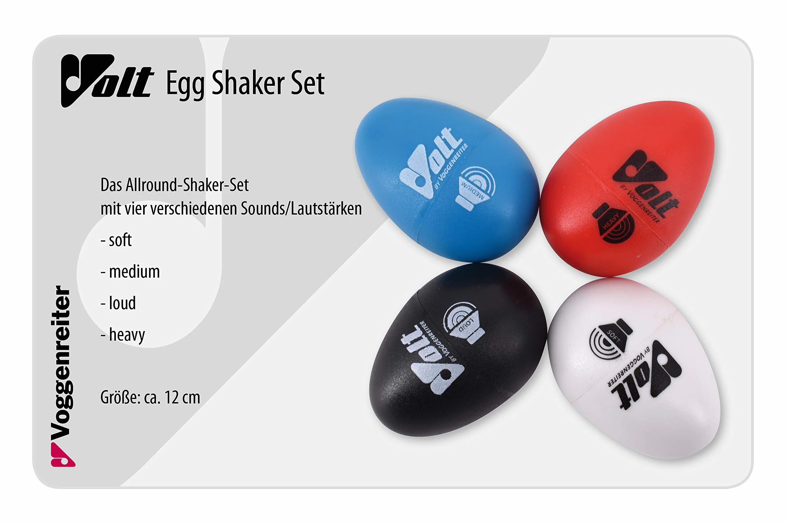 Volt Egg Shaker Set, 1086-4, 4-częściowy zestaw, w wersji soft, medium, loud i heavy, fantastyczny zestaw do shakerów do jajek
