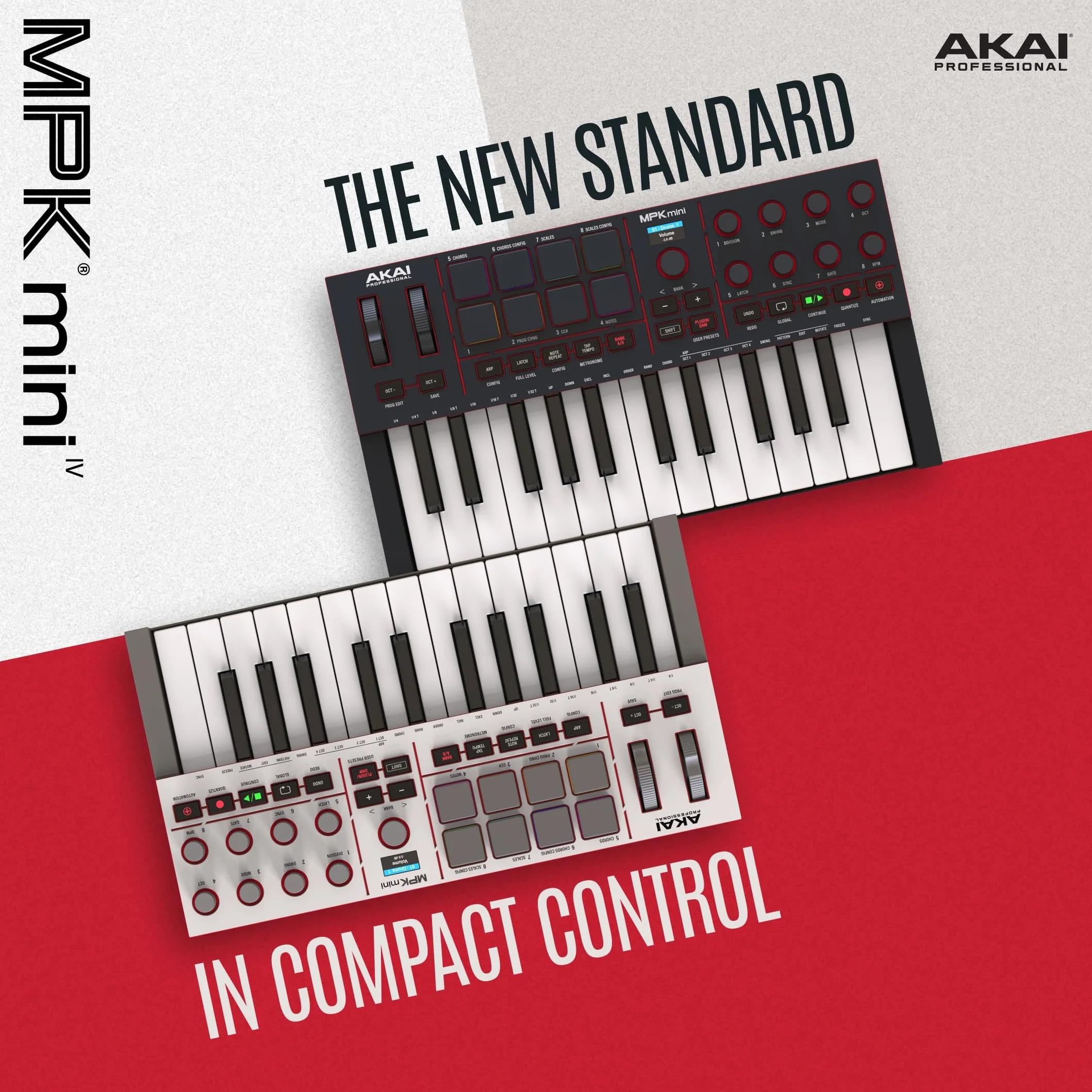 Akai Professional MPK Mini IV Klawiatura MIDI USB-C dla Początkujących i Producentów- Pady Perkusyjne MPC, Koła Pitch & Mod, Oprogramowanie do Produkcji, Pakiet Pźwiękowy Native Instruments, Szary