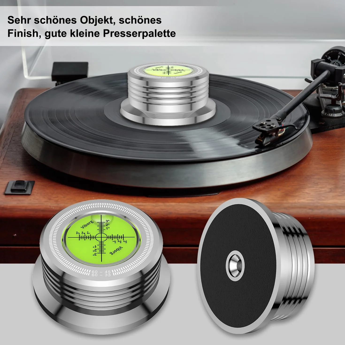 Tertullus Gramofon do płyt gramofonowych, 60 Hz, stabilizator płyty gramofonowej, zacisk płytowy, stabilizator płyty LP Disc, obrotowy z poziomicą do gramofonów LP (srebrny)