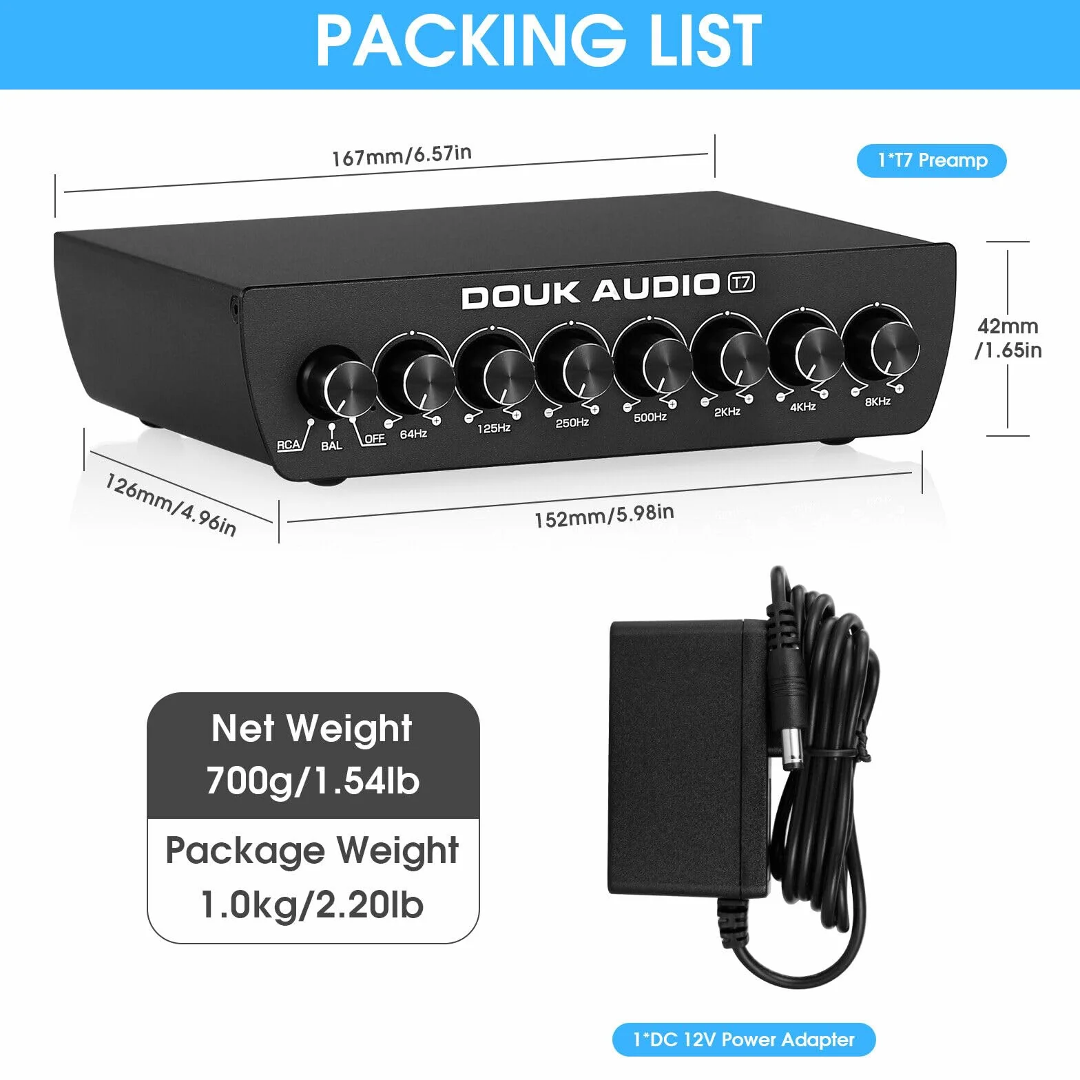Douk Audio T7 7-pasmowy korektor, zrównoważony wzmacniacz XLR/RCA do wzmacniacza domowego