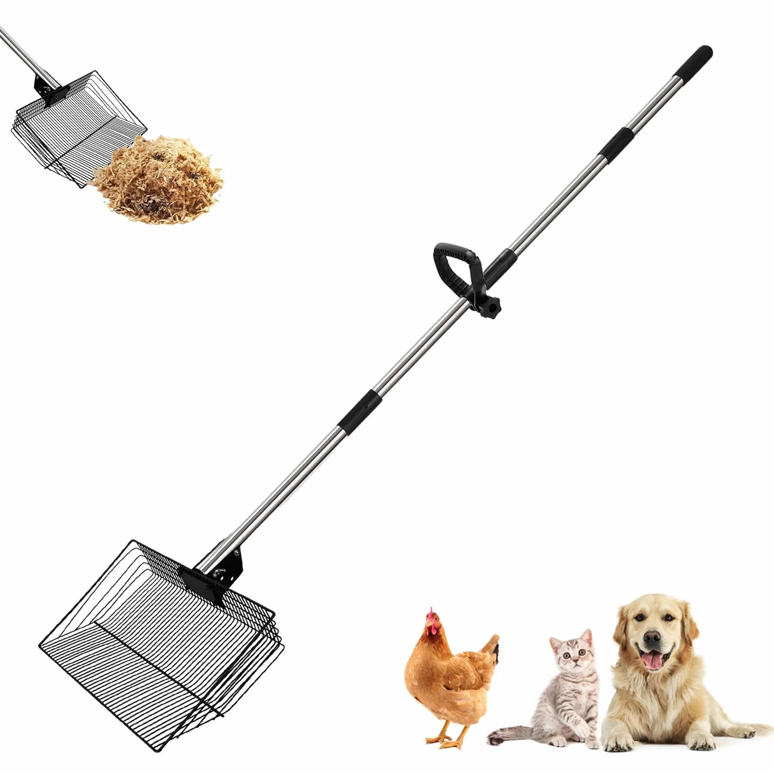30 cm łopata do odchodów kura, akcesoria do kurnika 5-w-1 regulowana wysuwana łopata do czyszczenia kur Chicken Poop Scooper do kurnika, separacja odchodów i gruzu od piasku