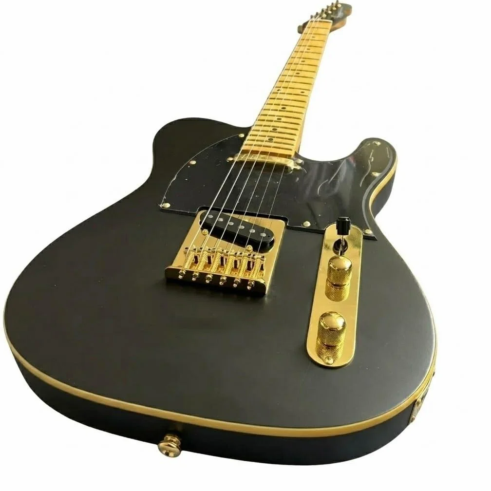 Gitara elektryczna z solidnym korpusem, matowa czerń ze złotym osprzętem i wiązaniem, przetworniki pojedynczą cewką, pełny rozmiar 39 "na scenę do studia (Guitarra Electrica)