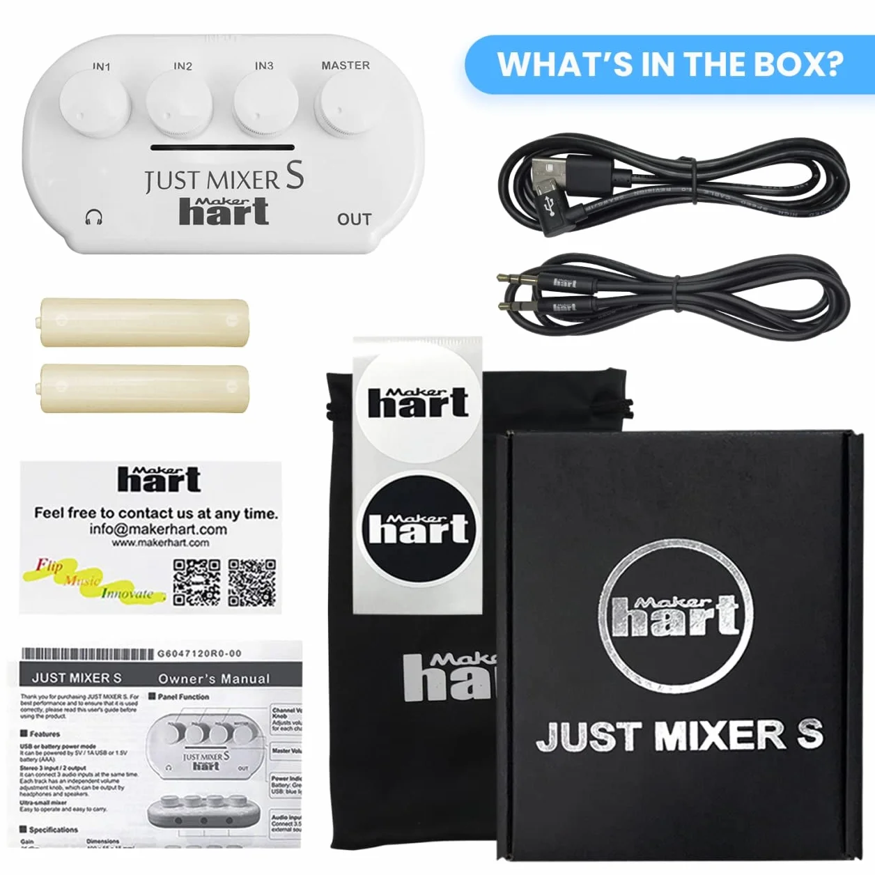 Maker hart Just Mixer S - 3 kanały 3,5 mm wejście stereo/wyjście mini mikser audio bateria/zasilany przez USB, przenośny kieszonkowy mikser audio