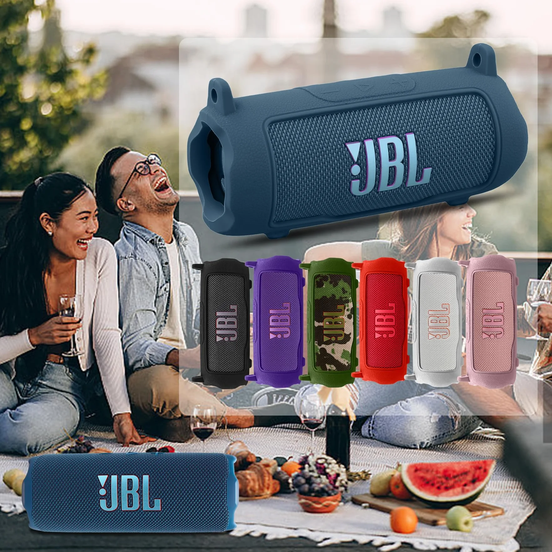 Khanka Do JBL Flip 7 Silikonowe Etui Ochronne z Odpinanym Paskiem, Odporne na Wstrząsy do Przenośnego Głośnika Bluetooth JBL Flip 7 (Niebieski)