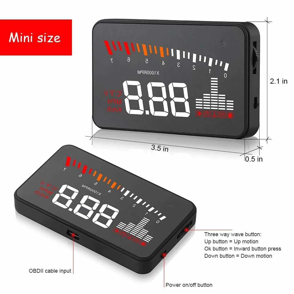 KIMISS Uniwersalny wyświetlacz HUD 3,5" dla samochodu z systemem OBD2-X5 - alarm, ostrzeżenia