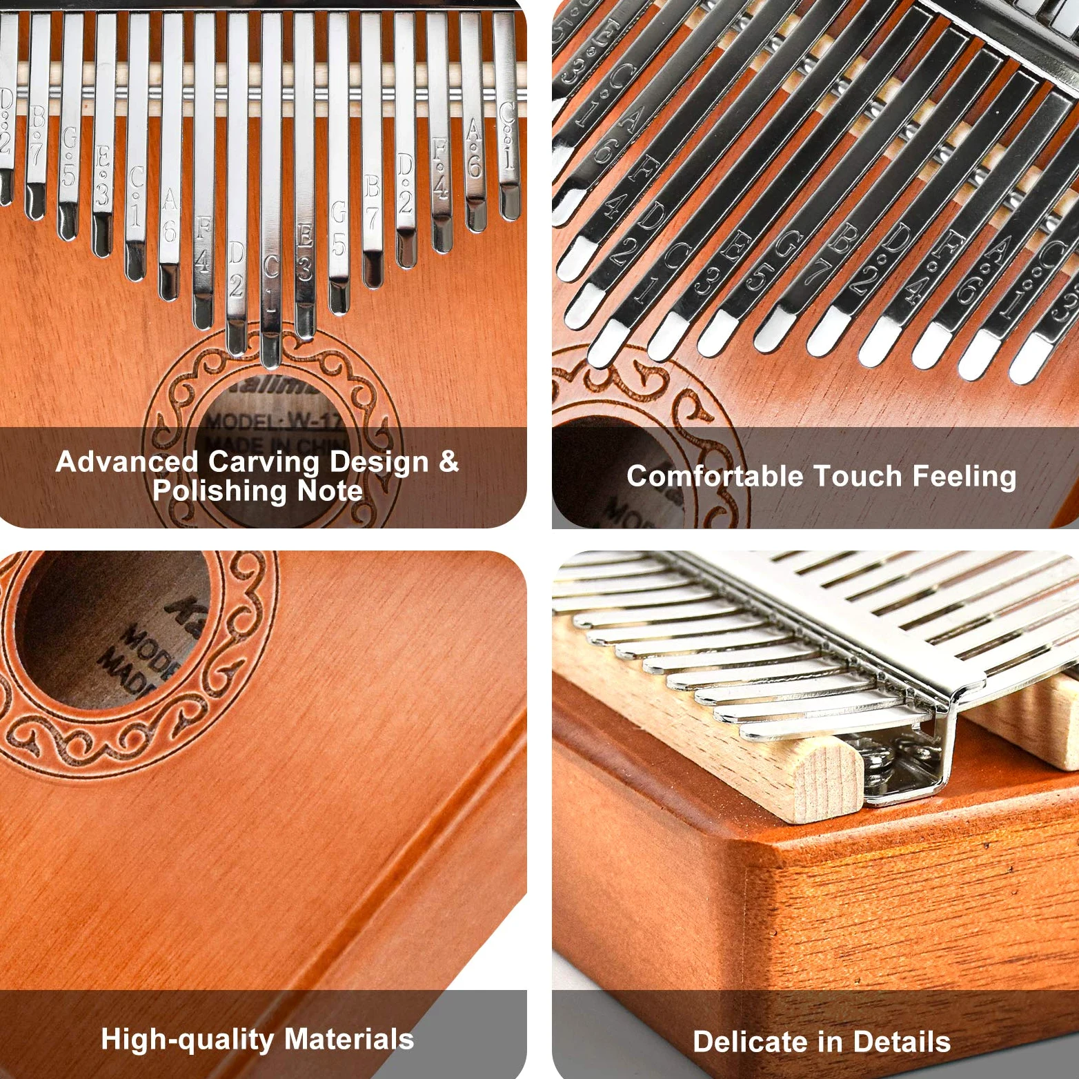 Kalimba Magicsound 17 klawiszy, profesjonalny instrument muzyczny z etui ochronnym, instrukcją, młotem, nutami samoprzylepnymi i osłoną palców Mbira