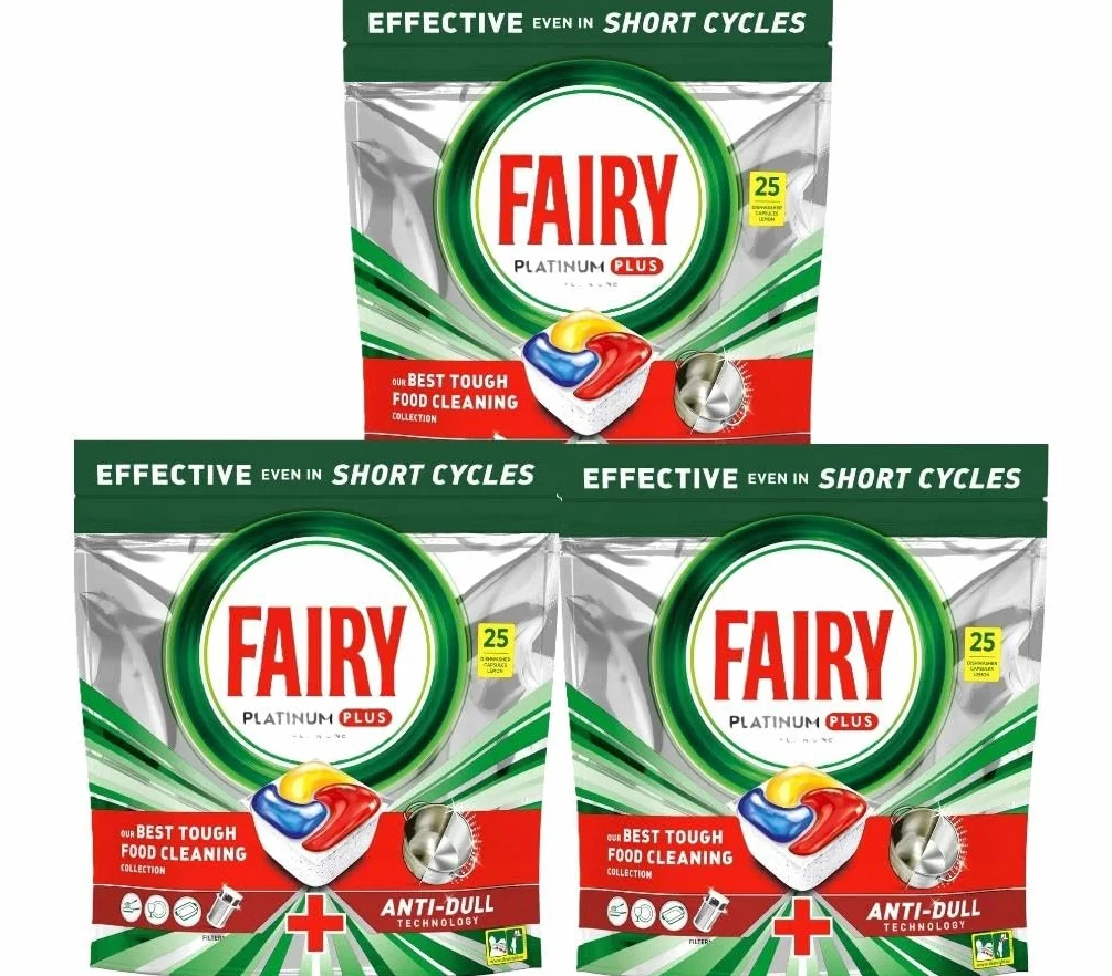 Fairy Platinum Plus, 75 szt., Kapsułki do Zmywarki, Fresh, z Technologią Usuwania Osadu, 3-komorowe, z Płynem do Płukania i Ochroną Szkła