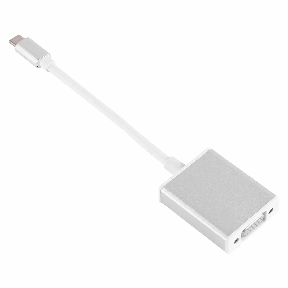 Adapter USB C do VGA, 10 Gb/s 24-pinowy kabel konwertera typu C na żeński VGA z aluminiową obudową, złącze USB 3.1 na VGA Obsługuje monitor projektora HD TV Box dla Macboo Air (srebrny)