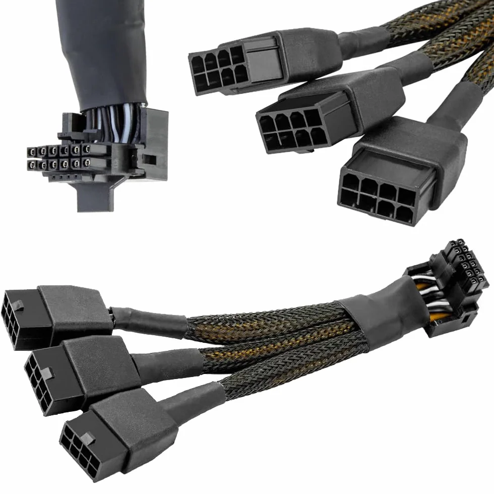 Xiatiaosann 16 AWG PCIE 5.0 12VHPWR 600W 3x8 Pin do 16Pin (12+4Pin) 90 stopni Adapter do zasilania kątowego prostego dla karty graficznej RTX 4090 4080 3090TI 4070Ti (typ B)