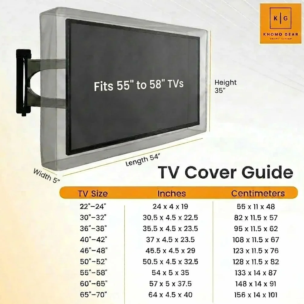 KHOMO GEAR - Seria PANTHER - Zewnętrzny pokrowiec na telewizor odporny na warunki atmosferyczne, uniwersalny ochraniacz do ekranu LCD 140 cm - 58", LED, telewizory - działa z większością uchwytów i
