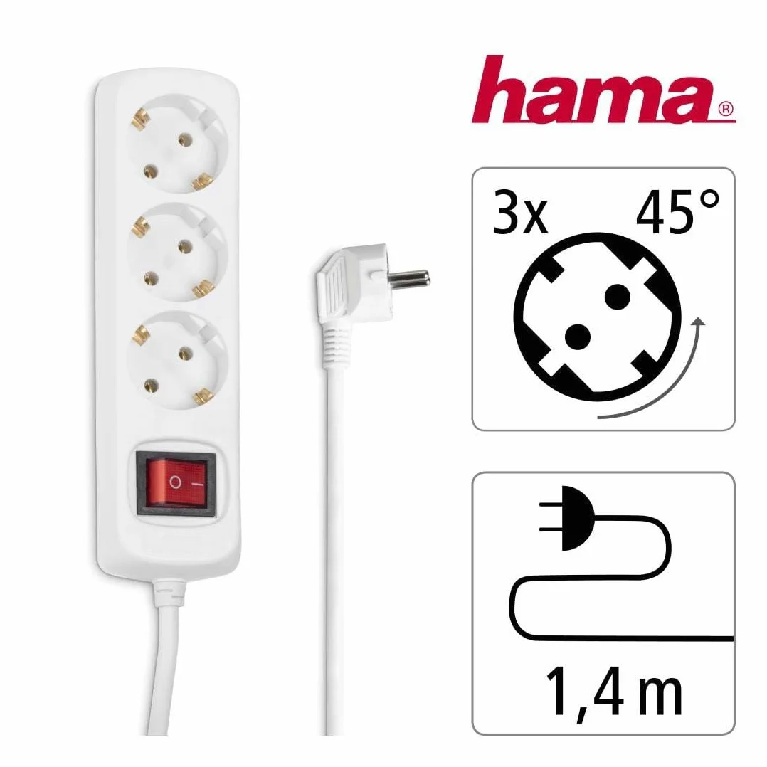 Hama 00030382 Listwa Zasilająca, Biały, 3 Gniazda, 1.4 m