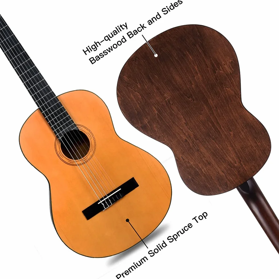 Winzz Gitara koncertowa dla dorosłych 4/4, masywny sufit, wysokiej jakości gitara klasyczna dla początkujących i profesjonalistów, gitara klasyczna 4/4, zestaw dla początkujących (90 cm, pełny