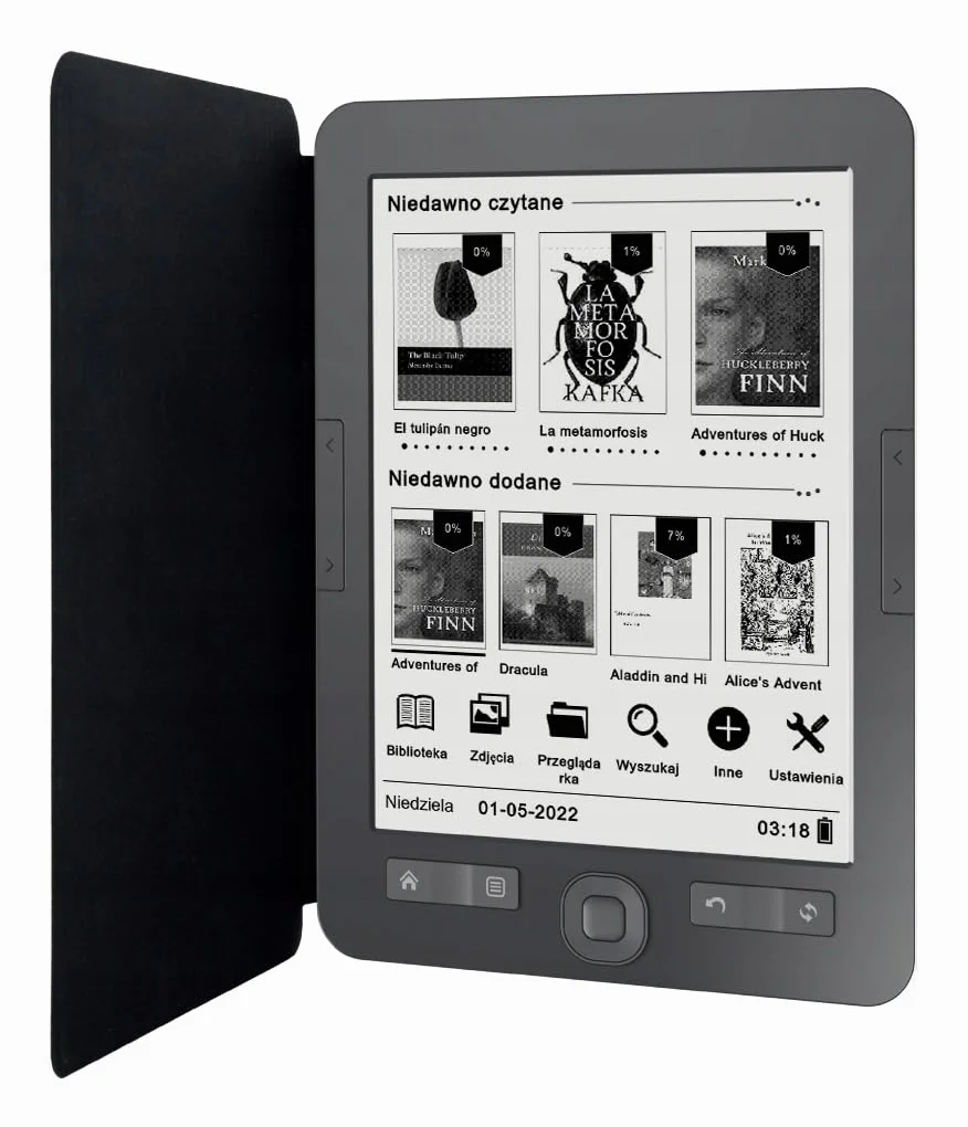 Czytnik e-book Bemi Cognita+ z Ekranem E-Ink Carta 6 cali, 4GB Pamięci, Wbudowanym Etui Skórzanym, Obsługą PDF Reflow – Szary