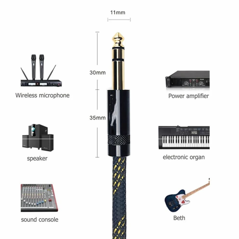 Kabel Audio, kabel instrumentalny, kabel Audio 6.5mm Jack do Jack4N OFC do mikrofonu wzmacniacz gitarowy odtwarzacz CD głośnik (kolor: jak pokazano, rozmiar: jeden rozmiar)
