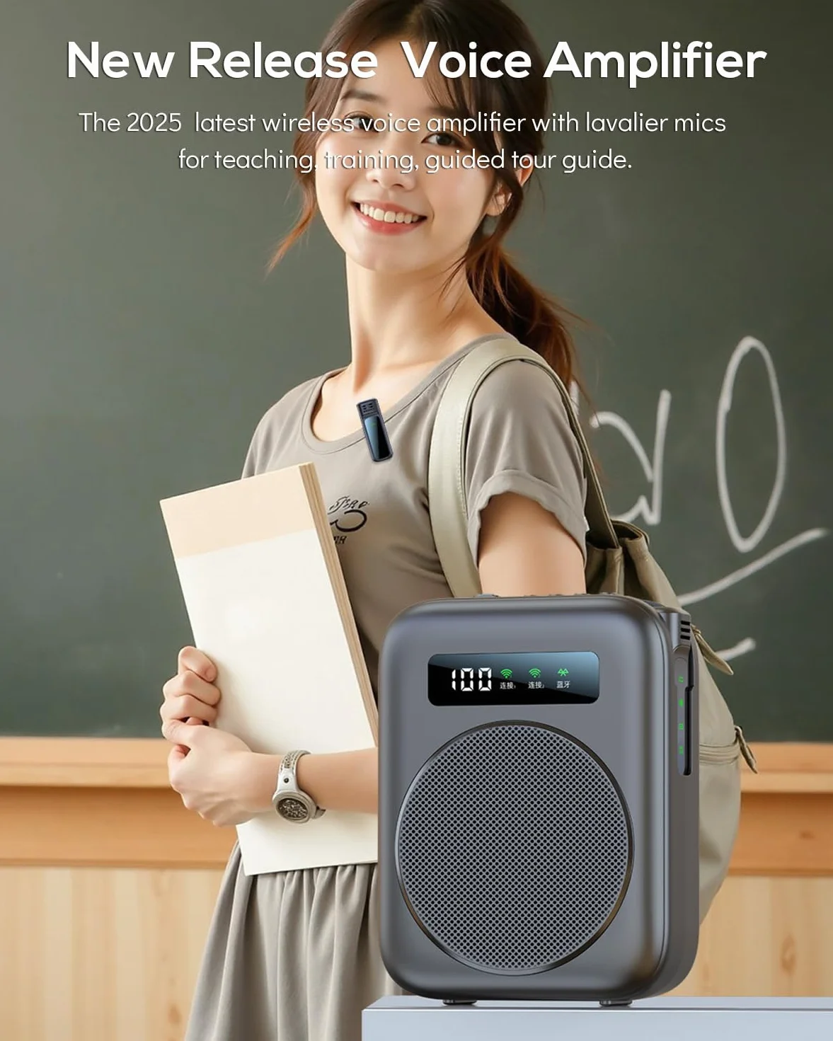 Wzmacniacz głosu, bezprzewodowy mikrofon krawatowy, 2000 mAh, przenośny, ładowany, Bluetooth, mini osobisty głośnik z 2 mikrofonami klapowymi, dla nauczycieli, klasy, spotkań, wycieczek, wzmacniaczy