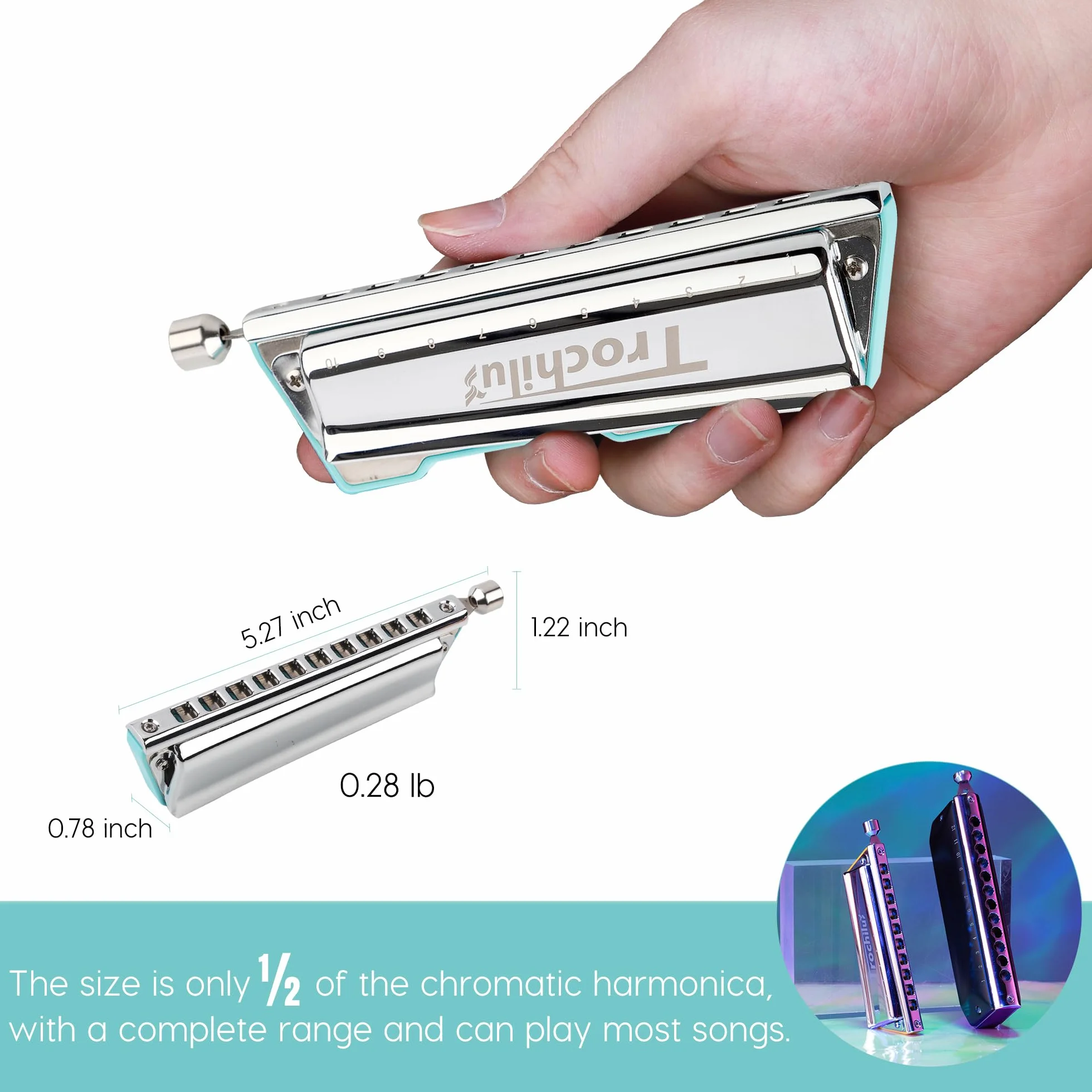 JDR Trochilus Harmonijka chromatyczna C, Armonica, bezzaworowa, harfa, usta, organ, chromonika, z etui dla dorosłych, profesjonalistów, początkujących, dzieci, zmieniacz gier, niebieski / Ritcher