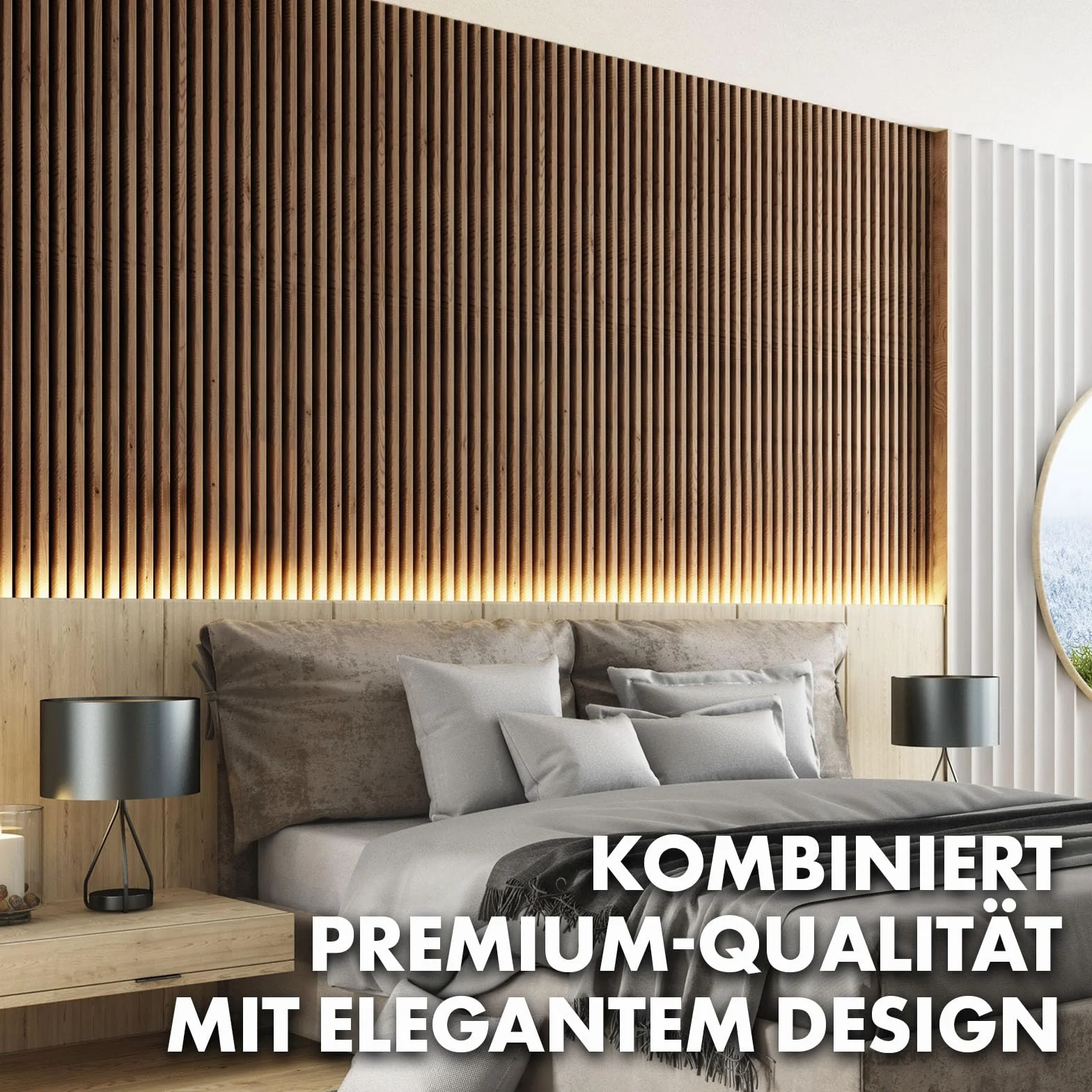 Floordirekt Panele akustyczne, panele ścienne z fornirem z prawdziwego drewna zapewniają przyjemną akustykę pomieszczenia, ściana lamelowa, drewno i filc, okładziny ścienne jako izolacja akustyczna,