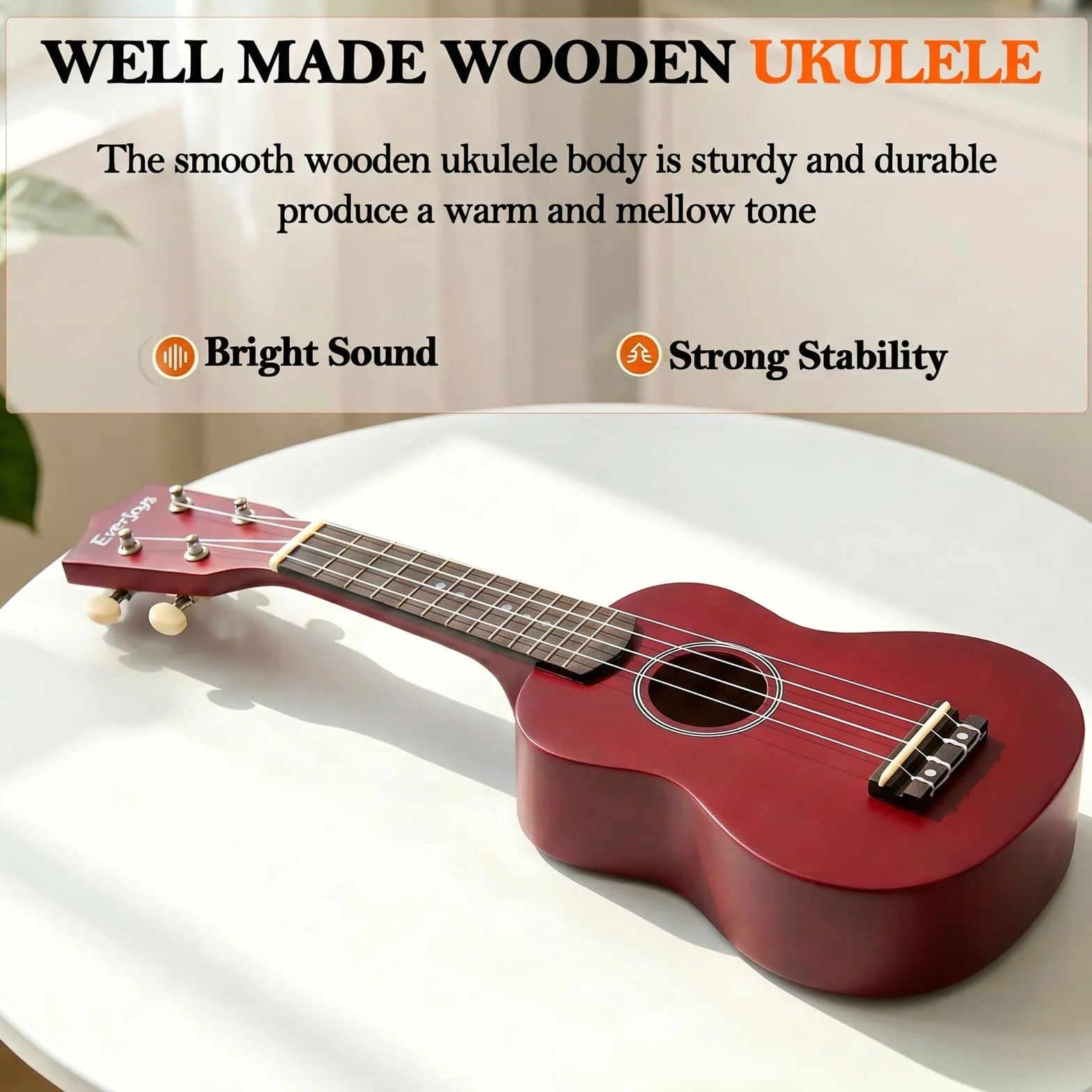 Everjoys Ukulele sopranowe, zestaw startowy dla dzieci i dorosłych, 21 cali, z torbą, tunerem, piosenkami, strunami, pickiem, mała gitara hawajska, mahoń