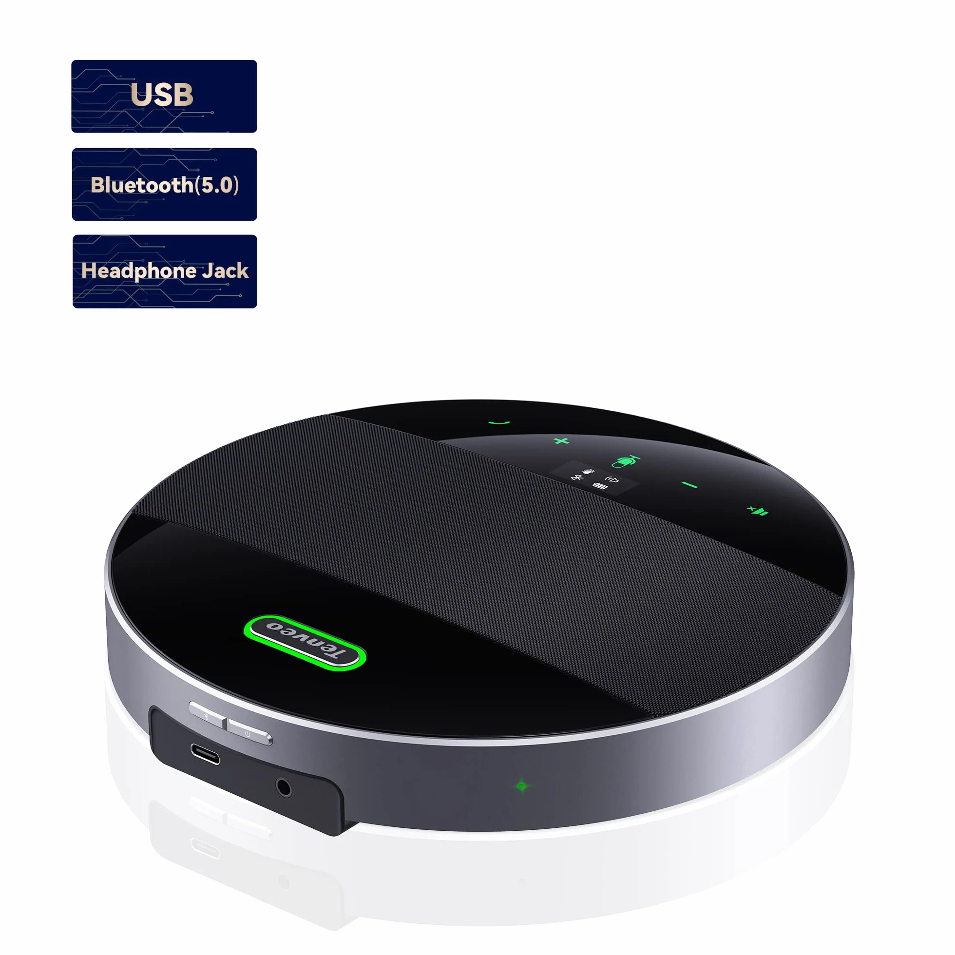 Tenveo Głośnik konferencyjny z mikrofonem, Bluetooth/bezprzewodowy/USB Wielokierunkowy zestaw głośnomówiący z redukcją szumów Połączenie konferencyjne 360° Odbiór działa podczas spotkania online