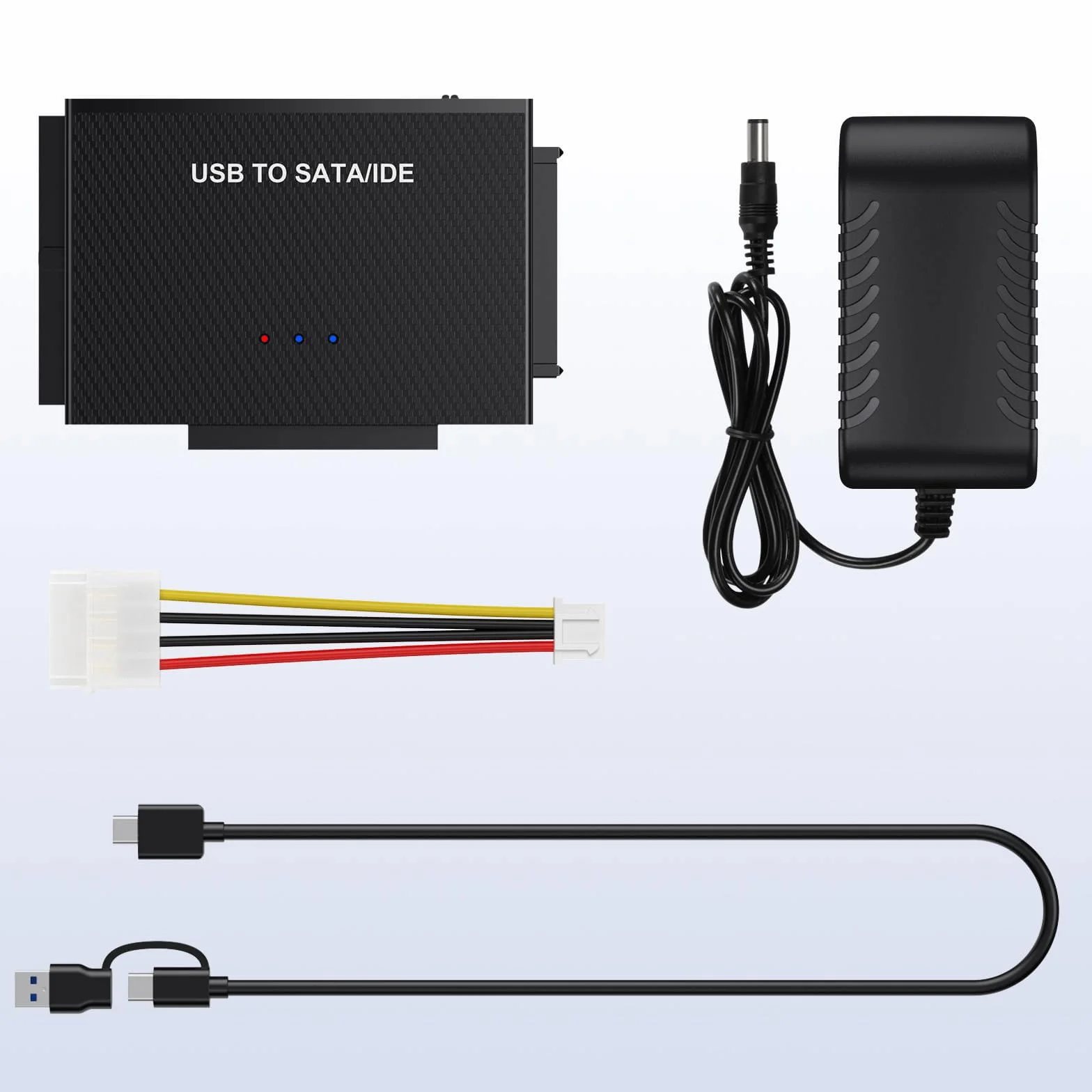 IDE adapter USB, USB 3.0, adapter do dysków twardych z zasilaczem 12 V 2 A do 2,5 i 3,5-calowego HDD/SSD, adapter IDE SATA kompatybilny z Windows 10/8/7/XP/Vista, Mac OS, Linux itp