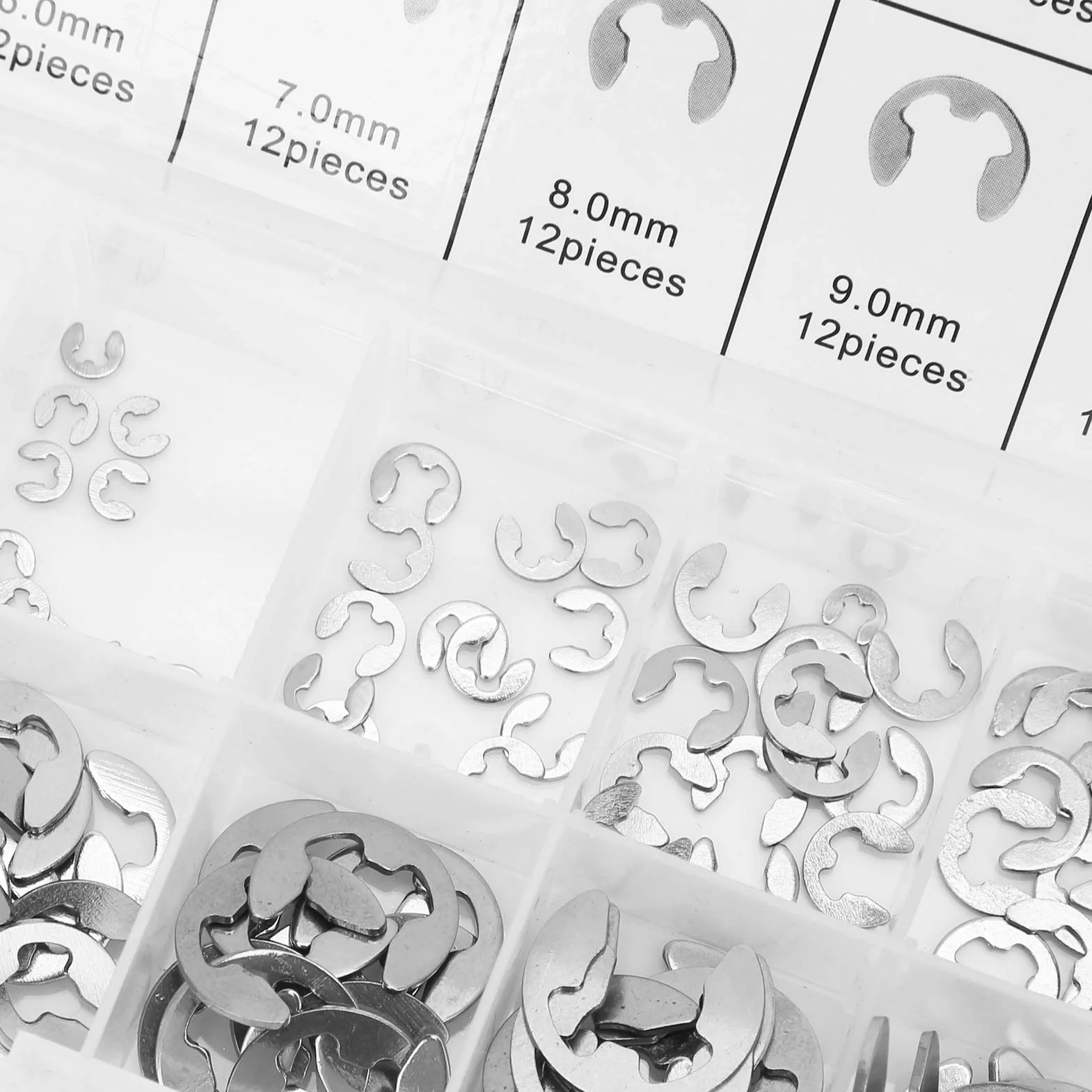 120 Szt. Zestaw Podkładek Zaciskowych E ze Stali Nierdzewnej Otwarty Pierścień Zabezpieczający Pierścień Zabezpieczający Wału M1.5-M10 E-Clip Zewnętrzny Zestaw Podkładek Ustalających Zestaw łączników