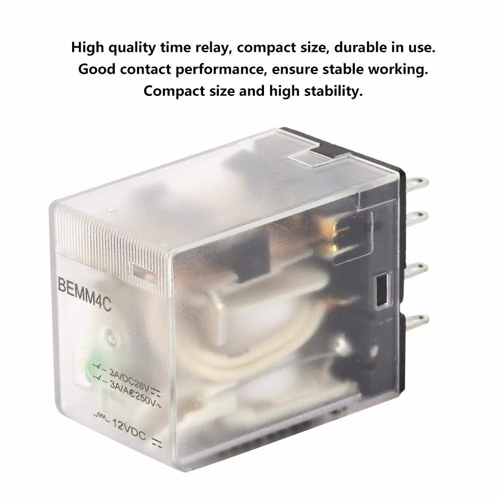 Keenso Przekaźnik pośredni 14 Pin 5A 6VDC / 12VDC / 110VDC Mini Power przekaźnik pośredni przekaźnik elektromagnetyczny BEMM4C do urządzeń automatyzujących, szafek sterowniczych (12VDC)