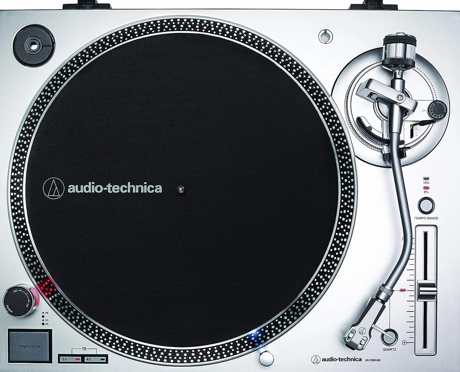 Audio-Technica AT-LP120XUSBSV Gramofon Ręczny Obrotowy z Napędem Bezpośrednim, Srebrny/Czarny