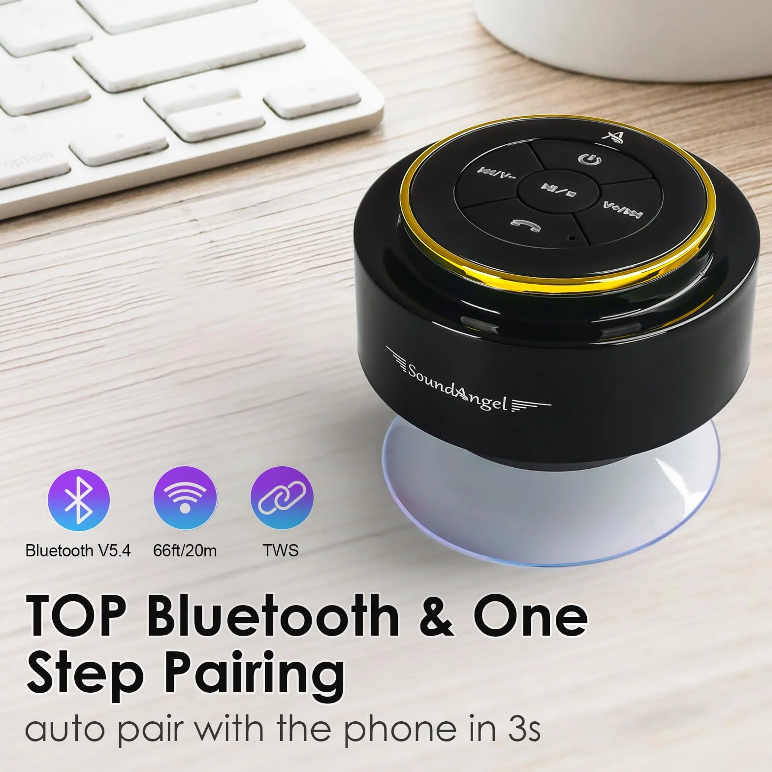 XLEADER Ulepszony głośnik prysznicowy, certyfikowany wodoodporny głośnik Bluetooth IPX7 z przyssawką i klipsem haczykowym, wbudowany mikrofon, kryształowy dźwięk i bogaty bas, czas odtwarzania do 12