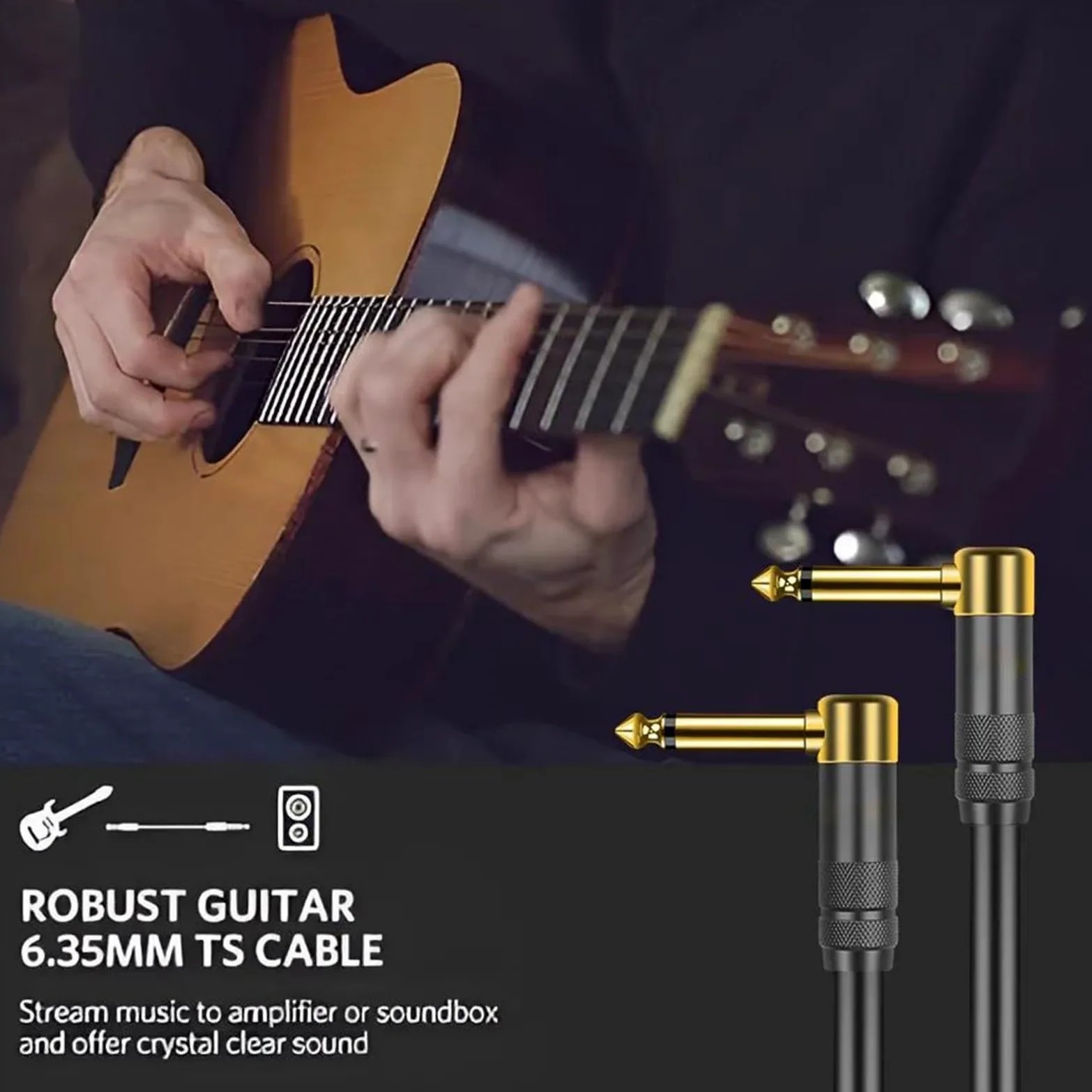 Kabel do gitary elektrycznej i basu, Kabel gitarowy męski-męski 1/4 cala, kątowy, opakowanie 2 sztuk, różne rozmiary(Pack of 2,10m)